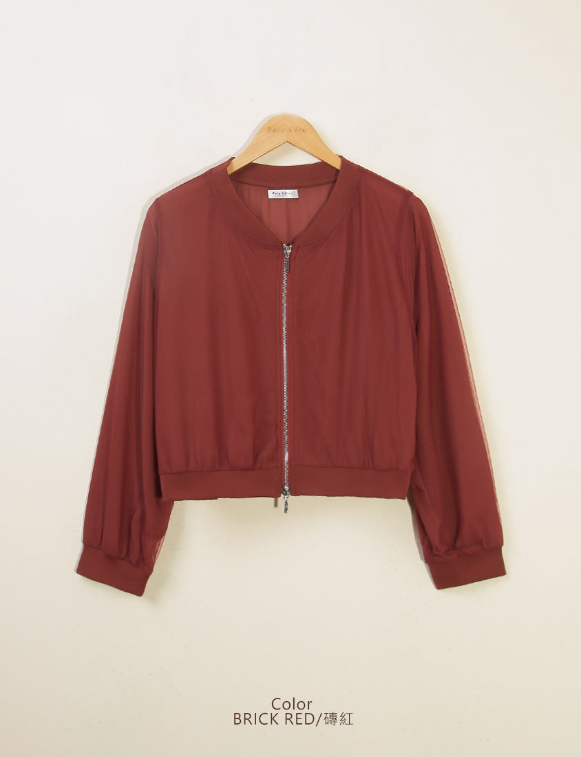 MUA! Sheer Chiffon Dual-Zip Plus Size Bomber Jacket