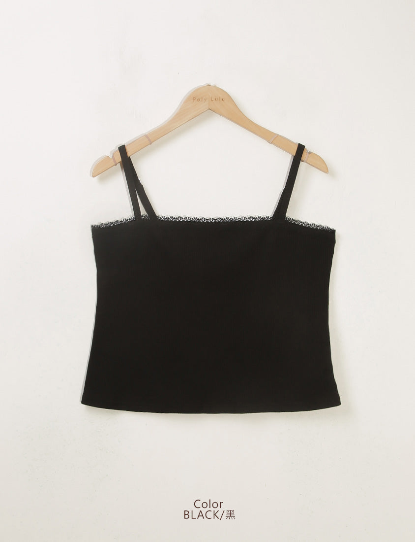Adjustable Lace Trim Ribbed Plus Size Tank Top