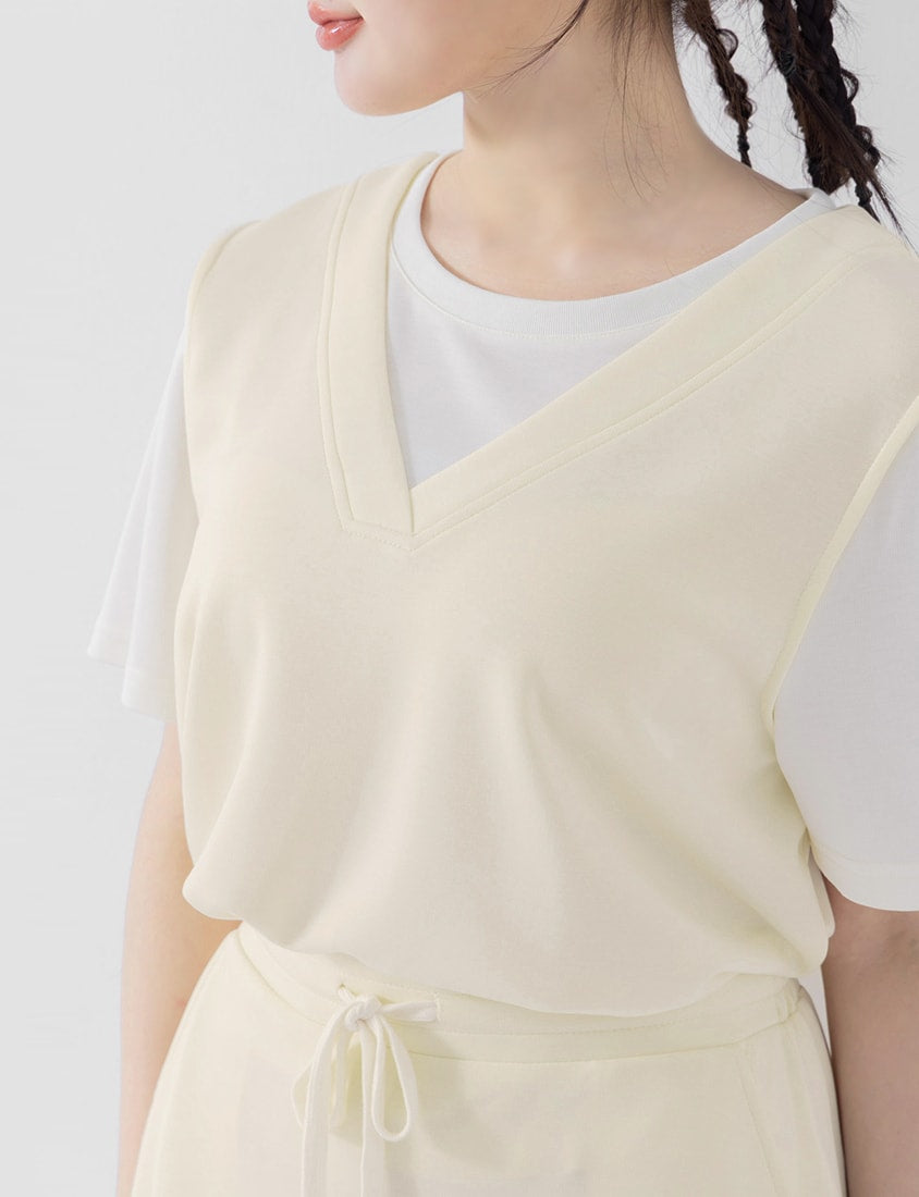COOL PRO+ Space Cotton Faux Two-Piece Plus Size Top