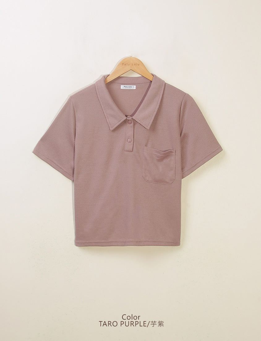 Skin-Friendly Waffle Knit Polo Plus Size Top