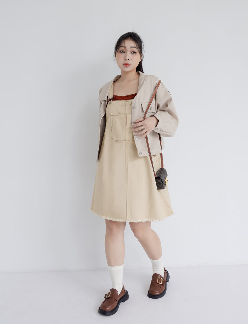 Adjustable Twill Cotton Strap Plus Size Midi Dress