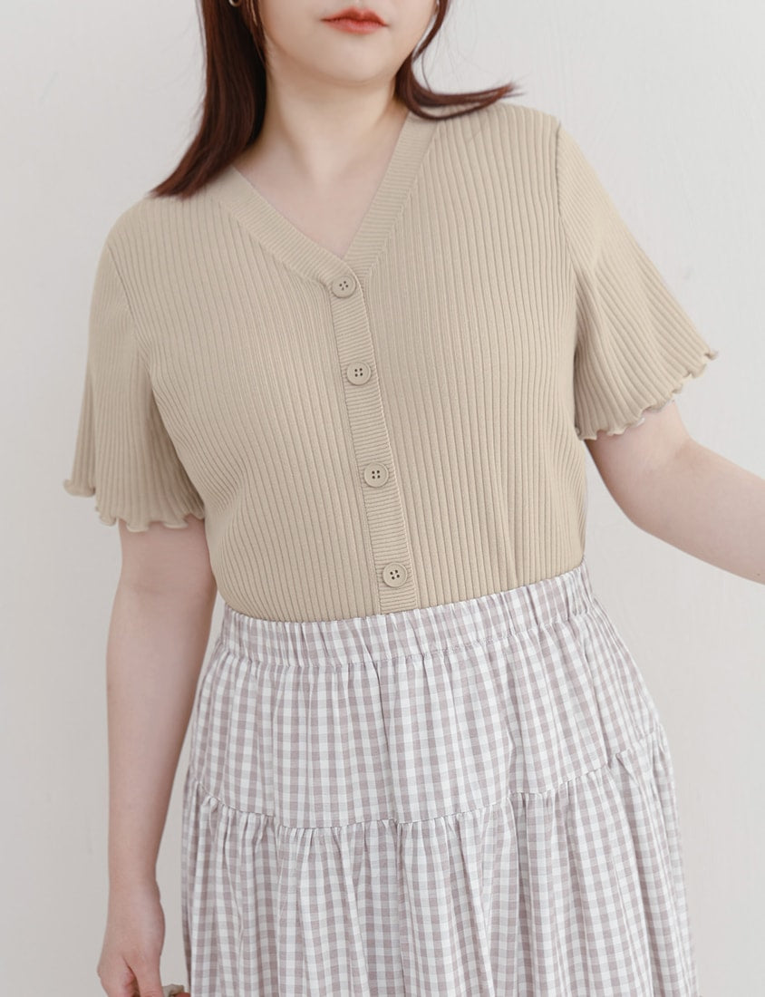 Cooling Lyocell Faux Button Plus Size Knit Top