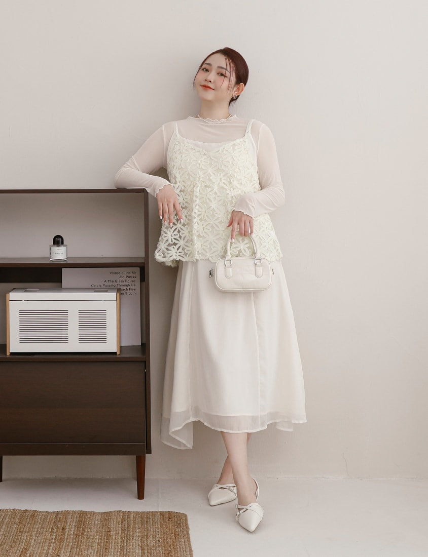 MISS. Ethereal Double Layer Sheer Adjustable Plus Size Maxi Dress