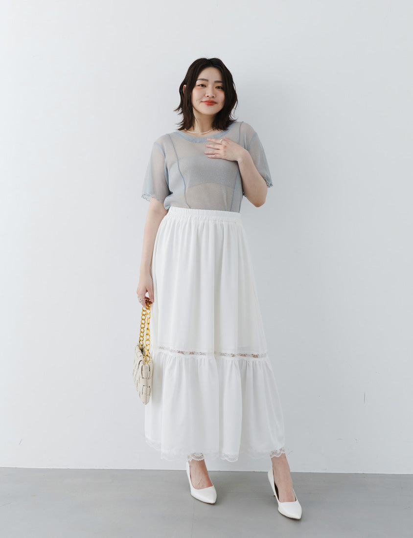MISS. Shimmery Sheer Ruffle Trim Plus Size Top