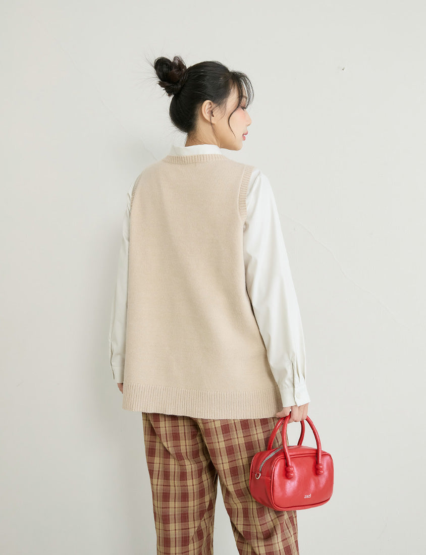 Versatile Multicolor V-Neck Mid-Length Plus Size Knit Vest