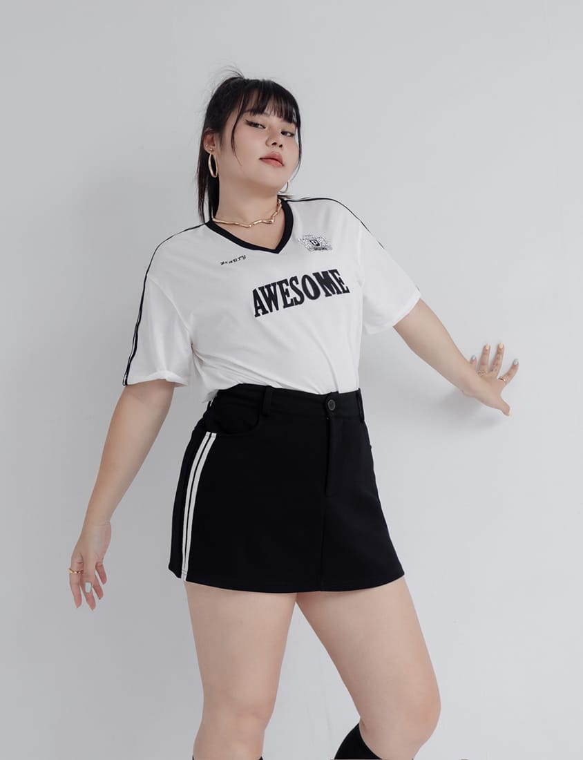 MUA! Space Cotton Back Elastic Plus Size Mini Skirt (With Pants)