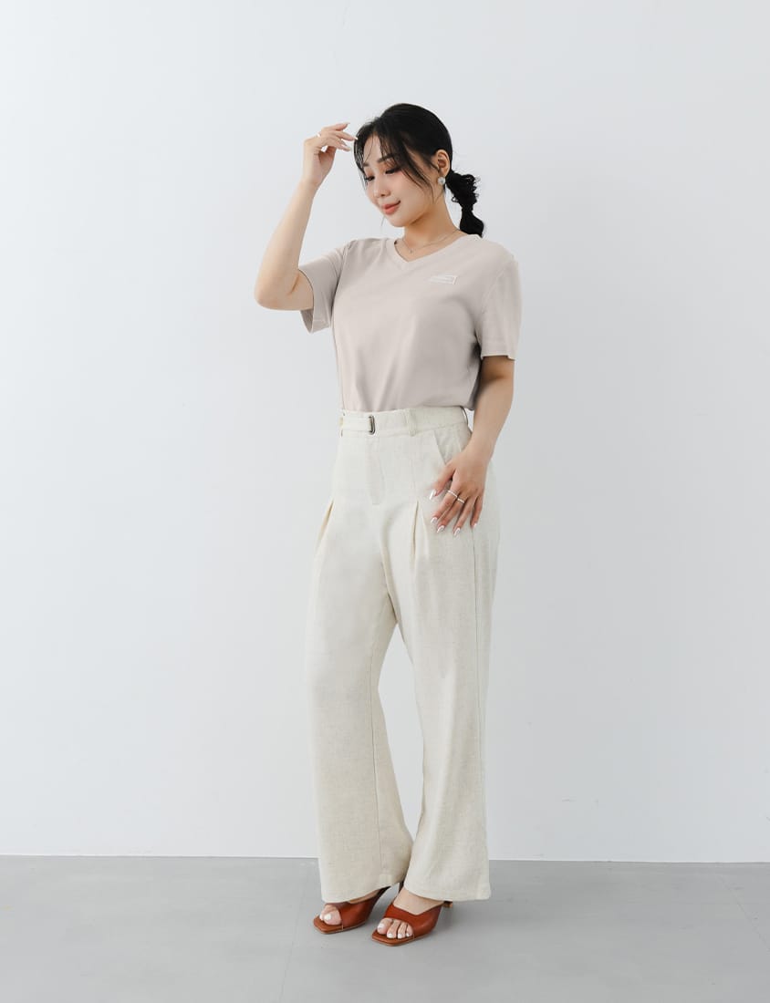 MISS. Cotton Linen Pleated Waist Plus Size Wide Leg Pants
