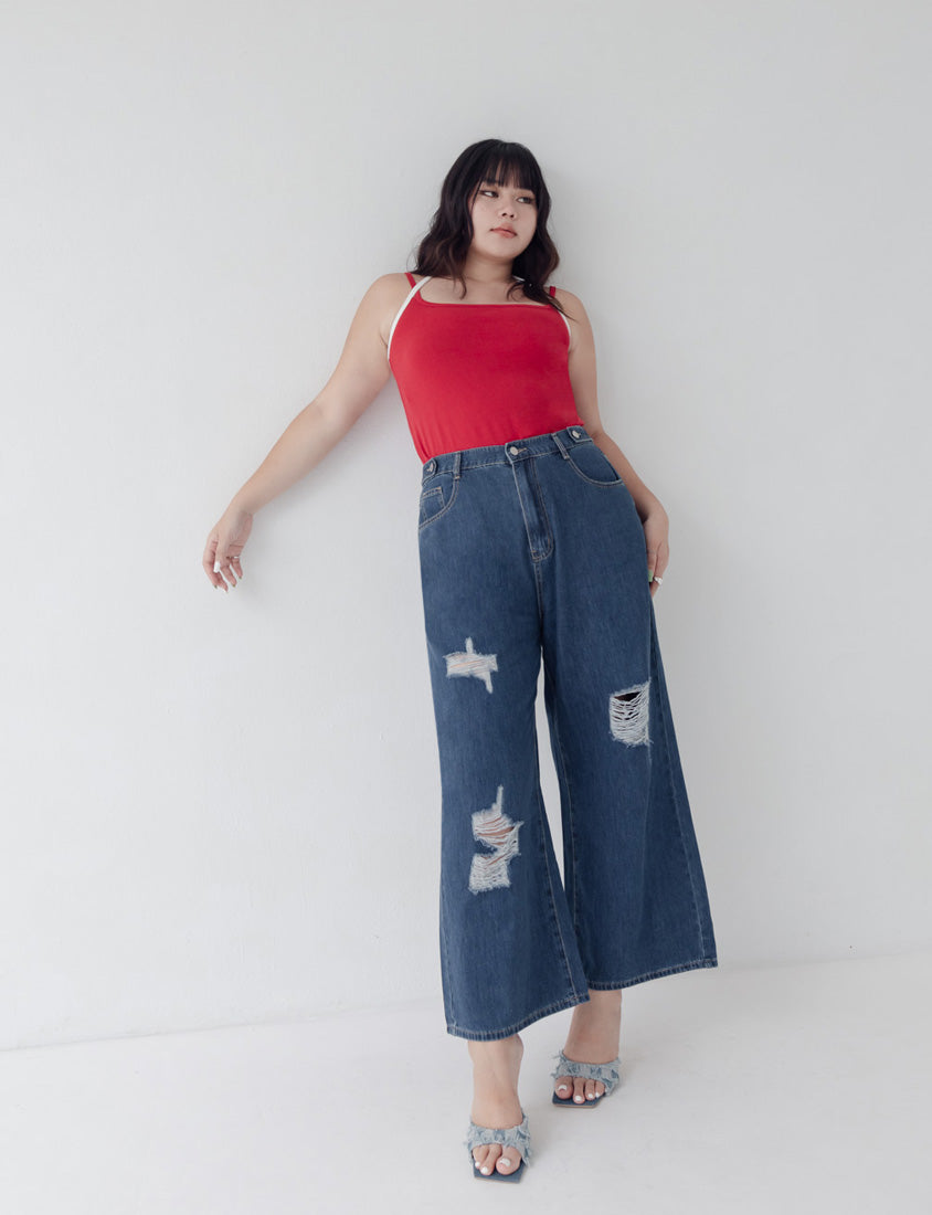 MUA! Distressed Denim Elastic Back Plus Size Wide Leg Jeans