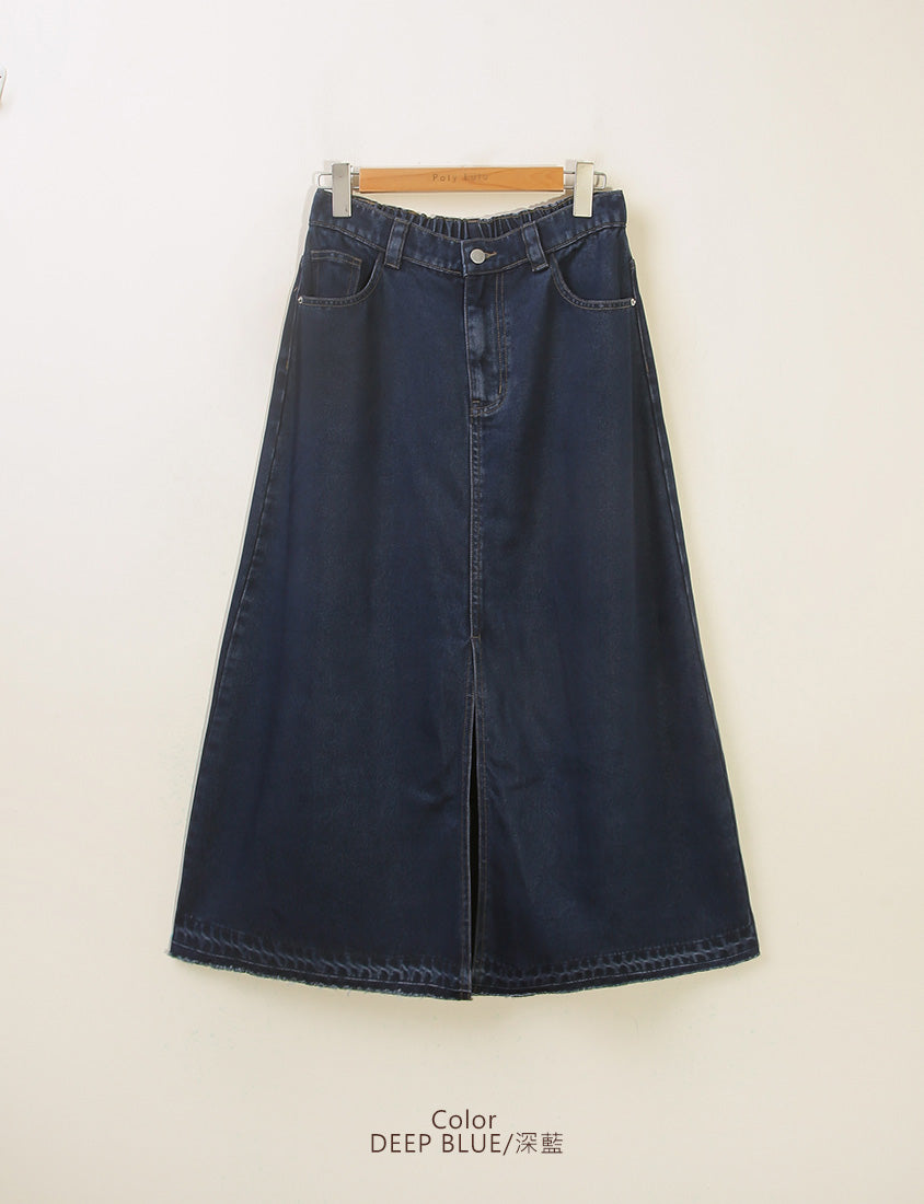 Lyocell Cooling Slit Plus Size Denim Maxi Skirt