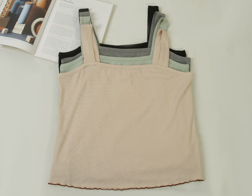 Ribbed Wide Strap Wavy Edge Plus Size Tank Top