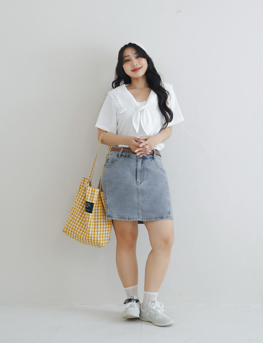 Japanese Style Lace Sailor Collar Tie Plus Size Top Blouse