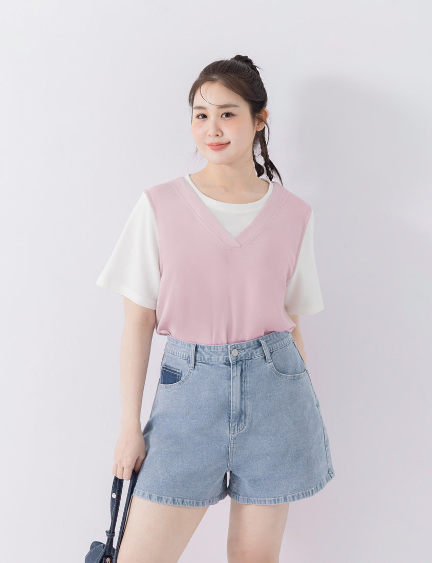 COOL PRO+ Space Cotton Faux Two-Piece Plus Size Top