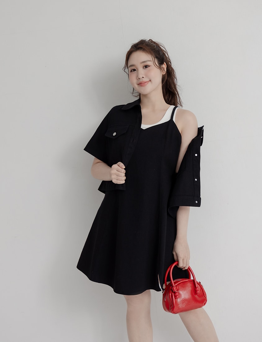Sweetheart Neck Twill Cami Plus Size Mini Dress