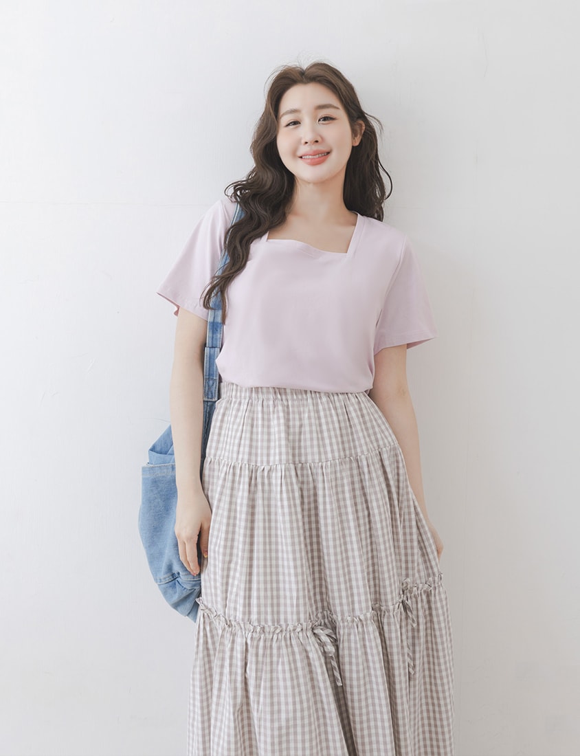 Airy Cooling Square-Neck Ice Porcelain Cotton Plus Size Tee