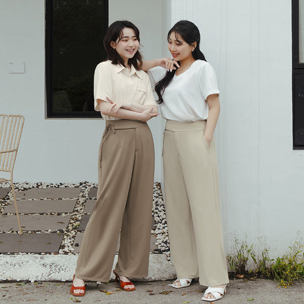 MISS. Lightweight Cooling Waist Tie Straight Leg Plus Size Tailored Pants