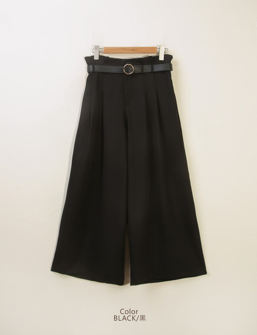 MISS. High-Waisted Bubble Hem Wrinkle-Free Belted Plus Size Wide-Leg Pants