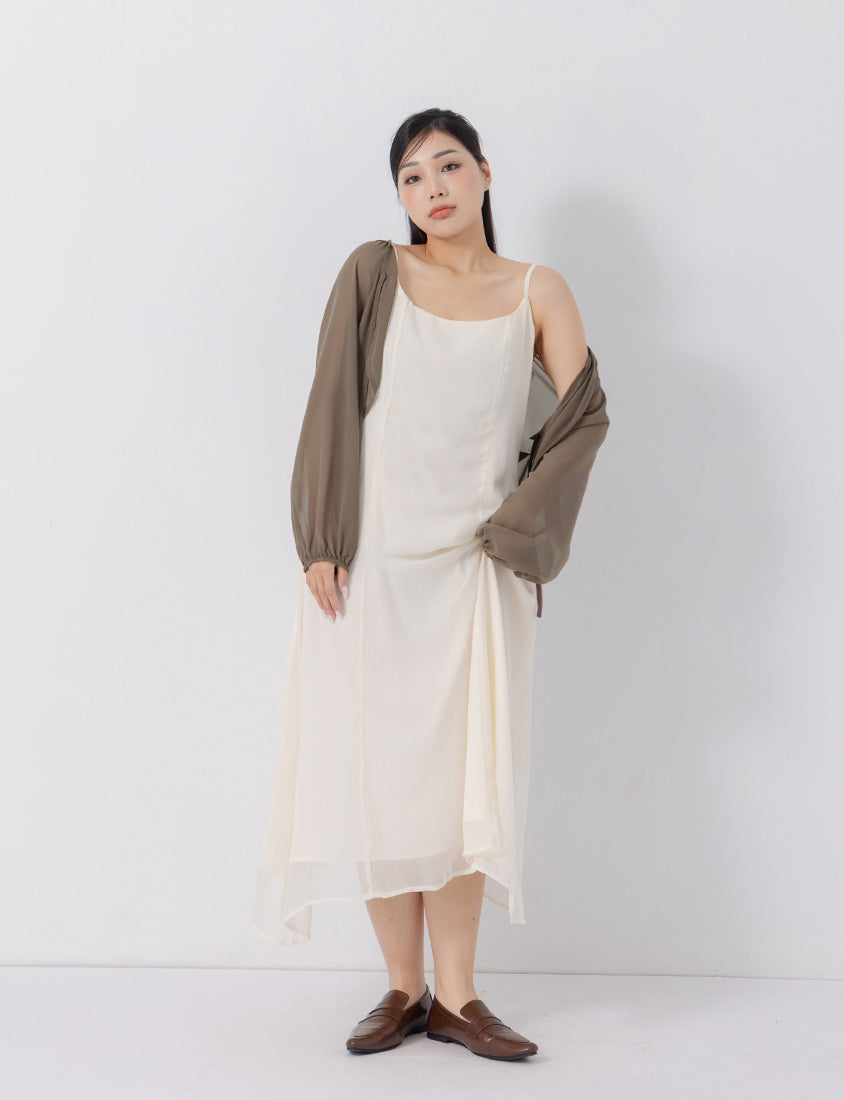 Japanese Style Puff Sleeve Tie Sheer Cropped Plus Size Cover-Up