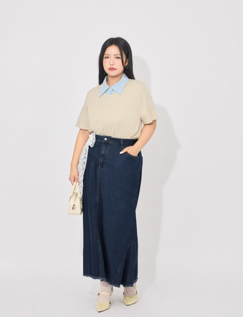 MORE U Cooling Silky Denim Slit Plus Size Mermaid Skirt