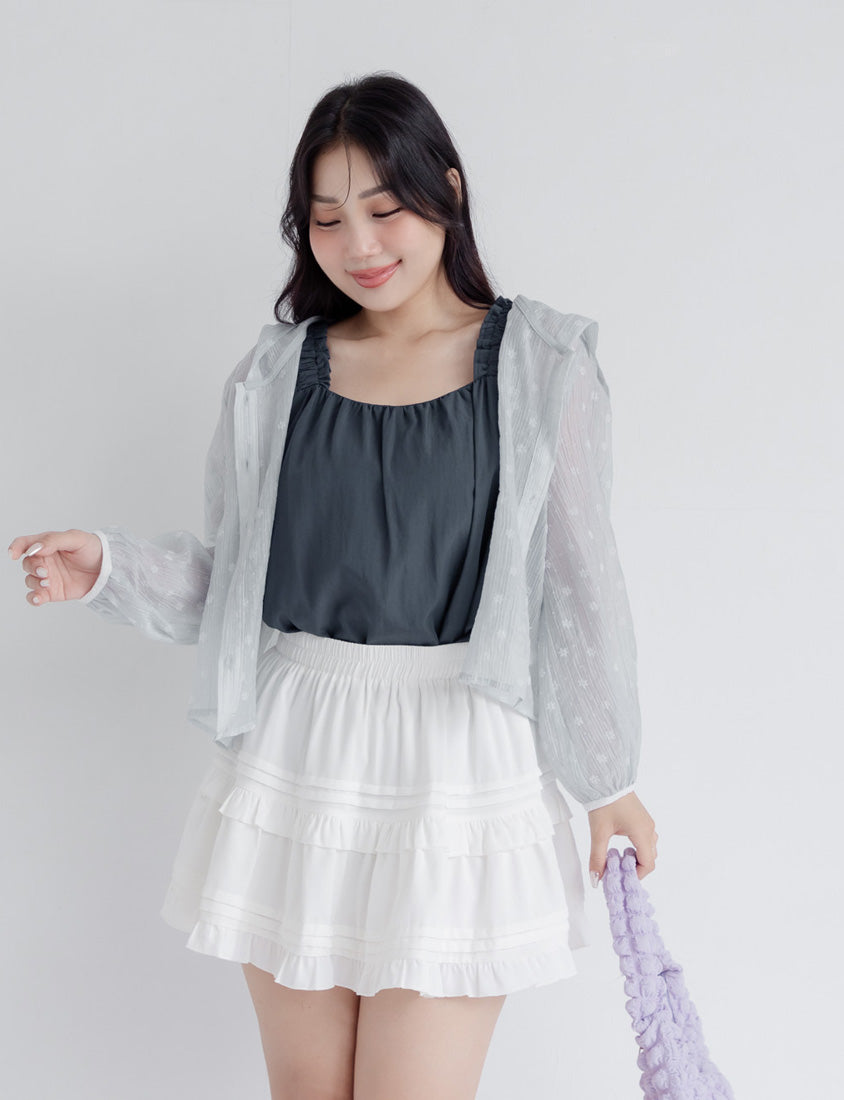 Cute Crinkled Floral Button Plus Size Hooded Jacket