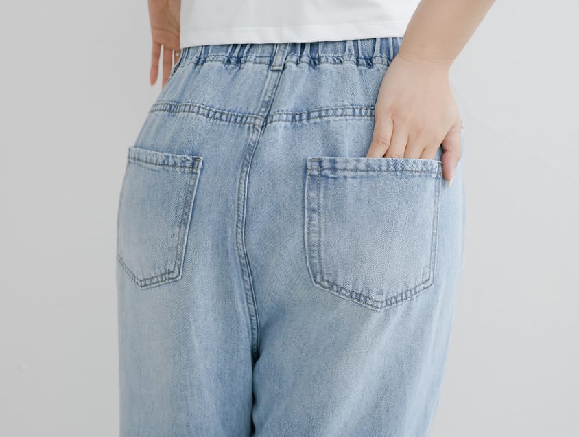 Lyocell Silky Denim Elastic Waist-Tie Plus Size Harem Jeans