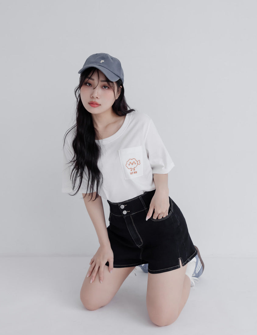 Ultra Waist-Sculpting Side Slit Slim Plus Size Denim Shorts