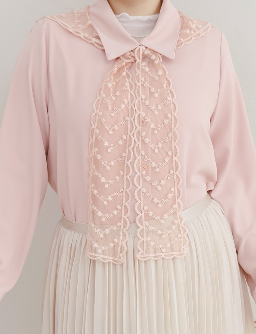 MISS. Two Piece Korean Style Lace Chiffon Plus Size Blouse (With Shawl)