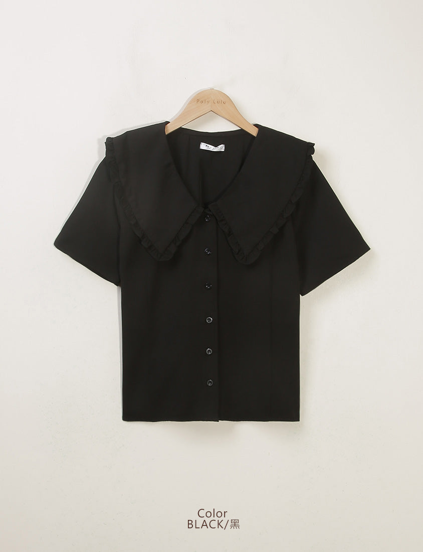 Playful Large Ruffle Collar Plus Size Short Sleeve Top