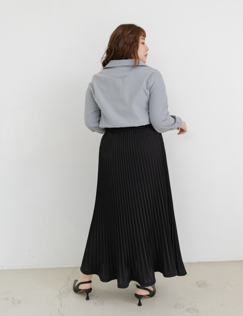 MISS. Fairy Pleated Elastic Waist Plus Size Maxi Skirt