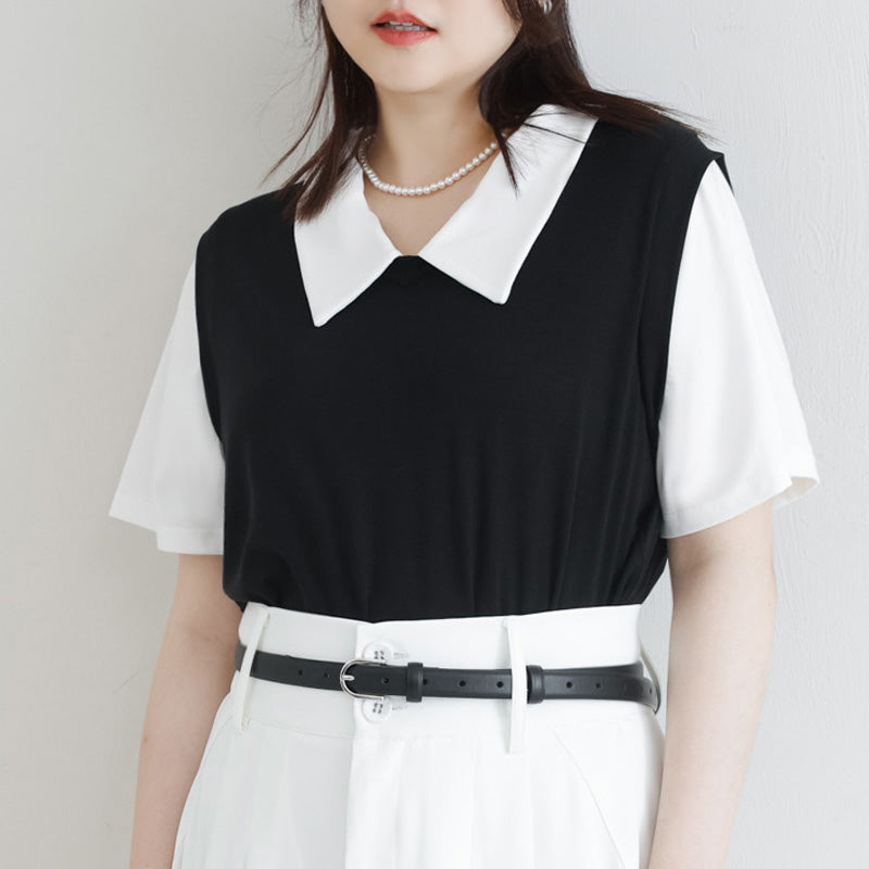 MISS. Lyocell Cooling Faux Two-Piece Plus Size Top