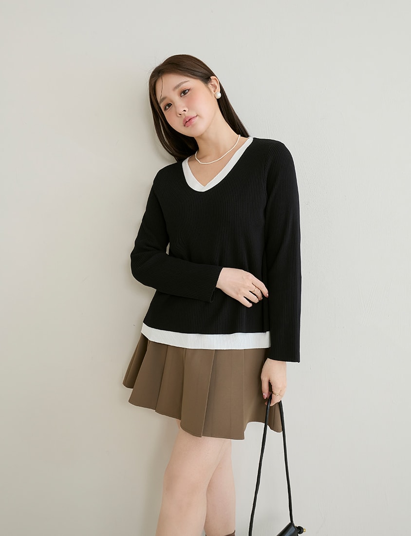 MISS. Faux Two Piece Ribbed Knit Plus Size Long Sleeve Top