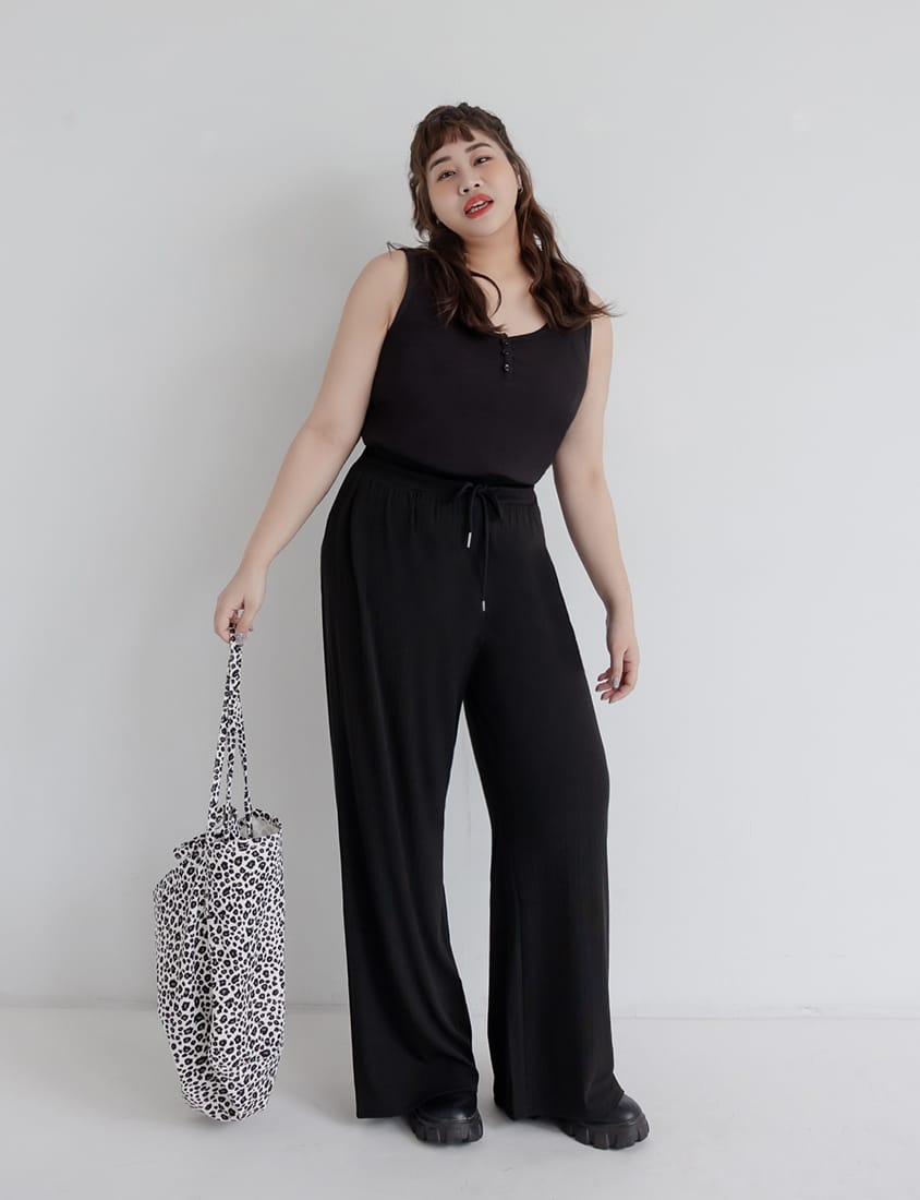 Hip-Contouring Comfy Ribbed Slimming Plus Size Wide Leg Pants