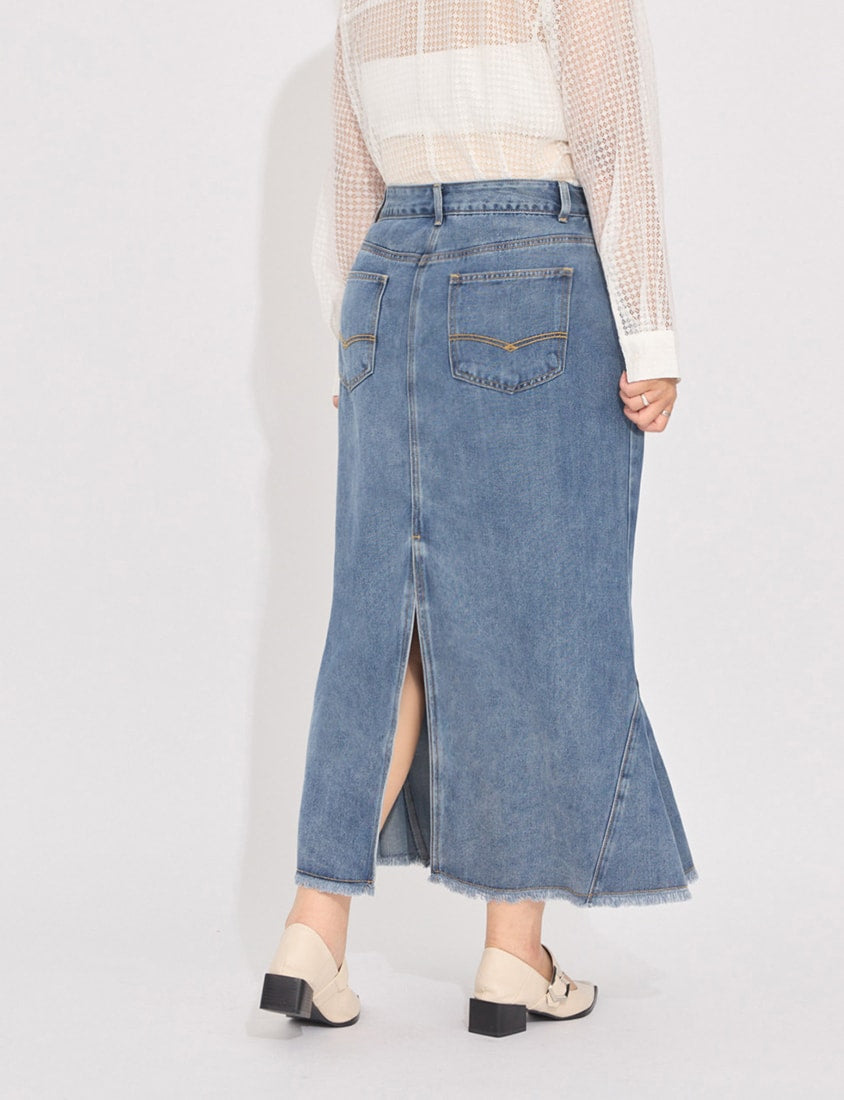 MORE U Cooling Silky Denim Slit Plus Size Mermaid Skirt