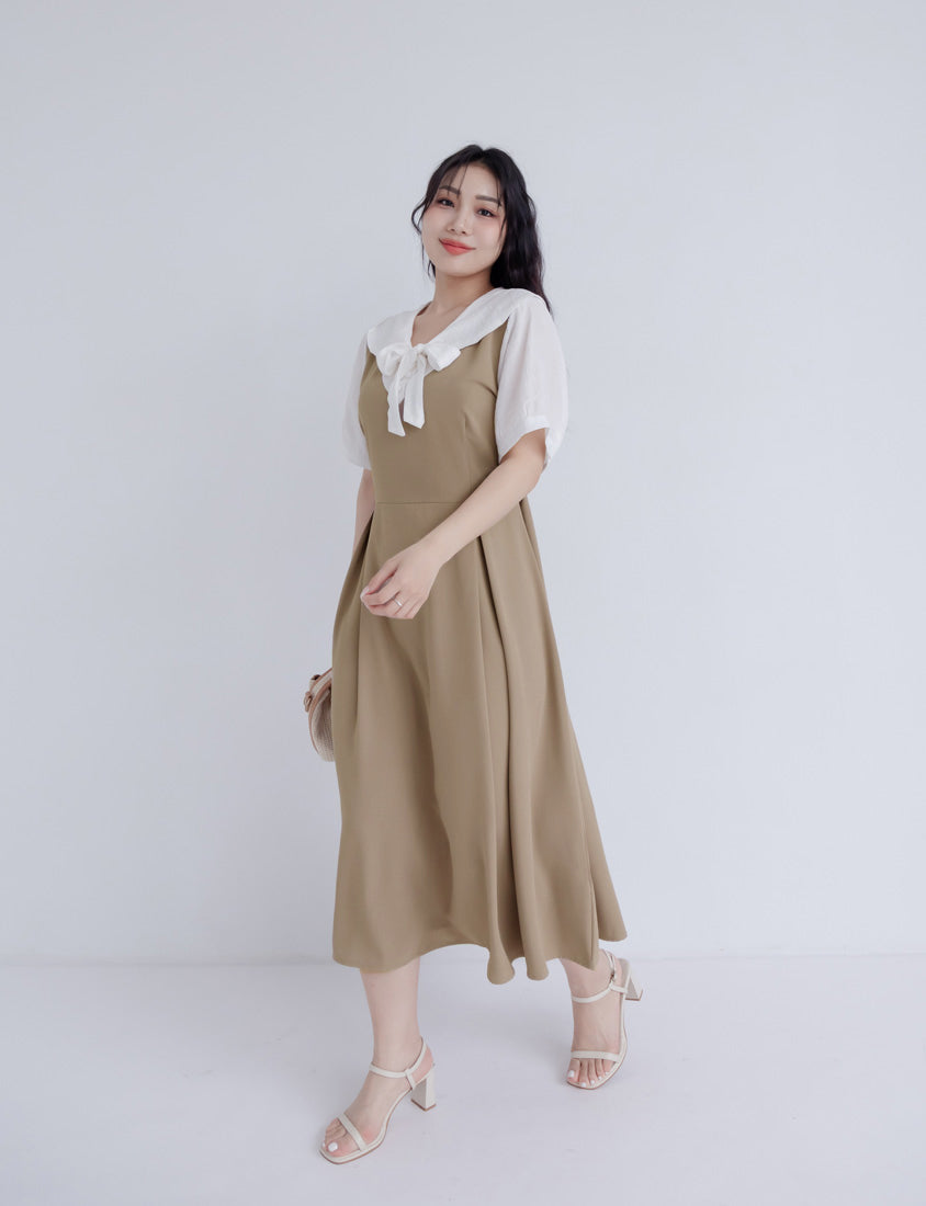 Mixed-Material Patchwork Faux Two-Piece Plus Size Maxi Dress