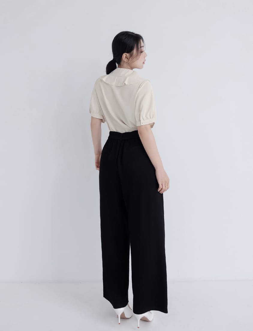 MISS. Korean-Style V-Neck Big Ruffled Puff Sleeve Plus Size Blouse