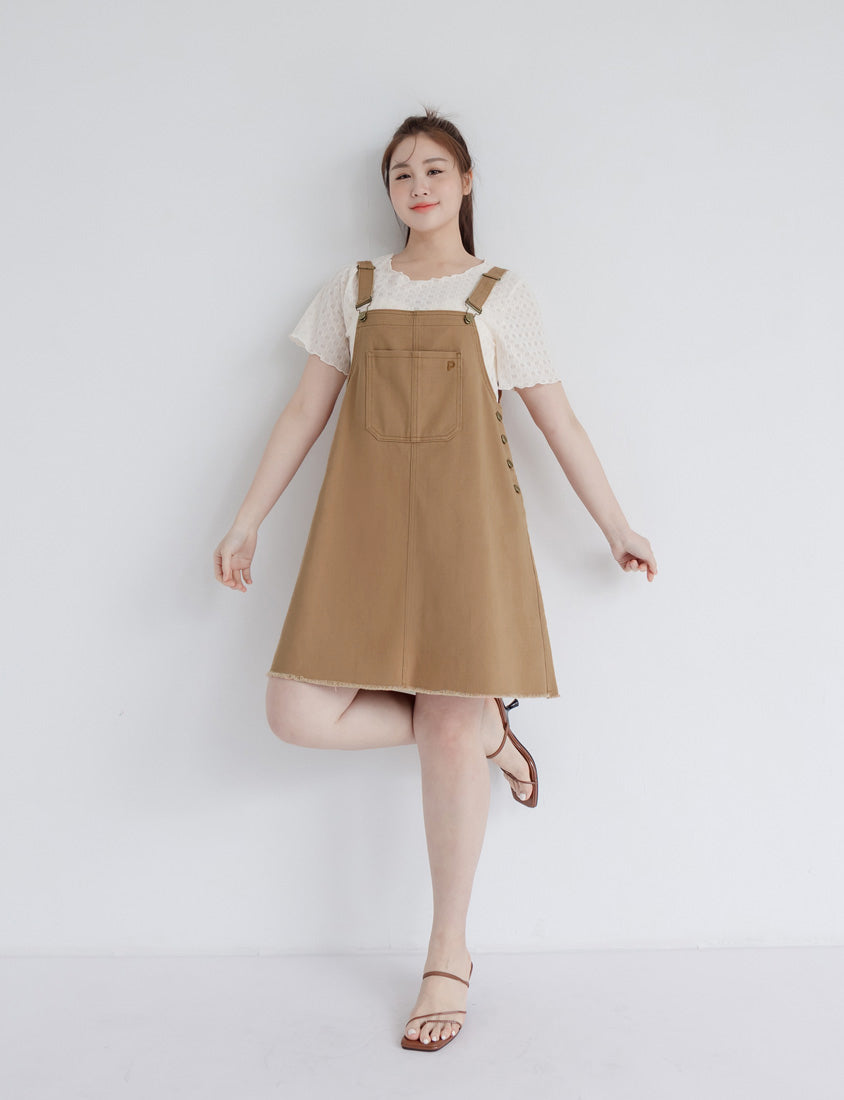 Adjustable Twill Cotton Strap Plus Size Midi Dress