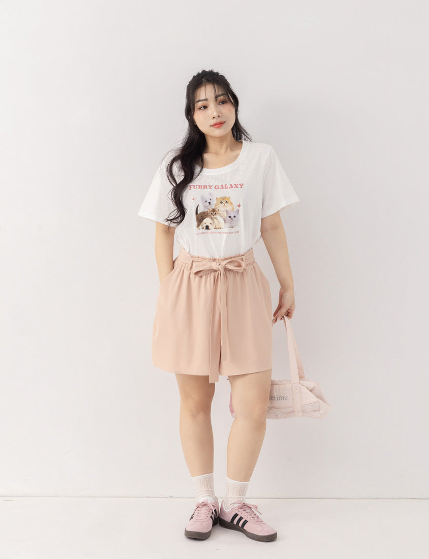 Floral Ruffled Elastic Waist Flowy Plus Size Mini Skort  (With Waist Tie)