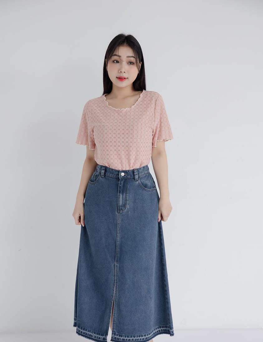 Lyocell Cooling Slit Plus Size Denim Maxi Skirt