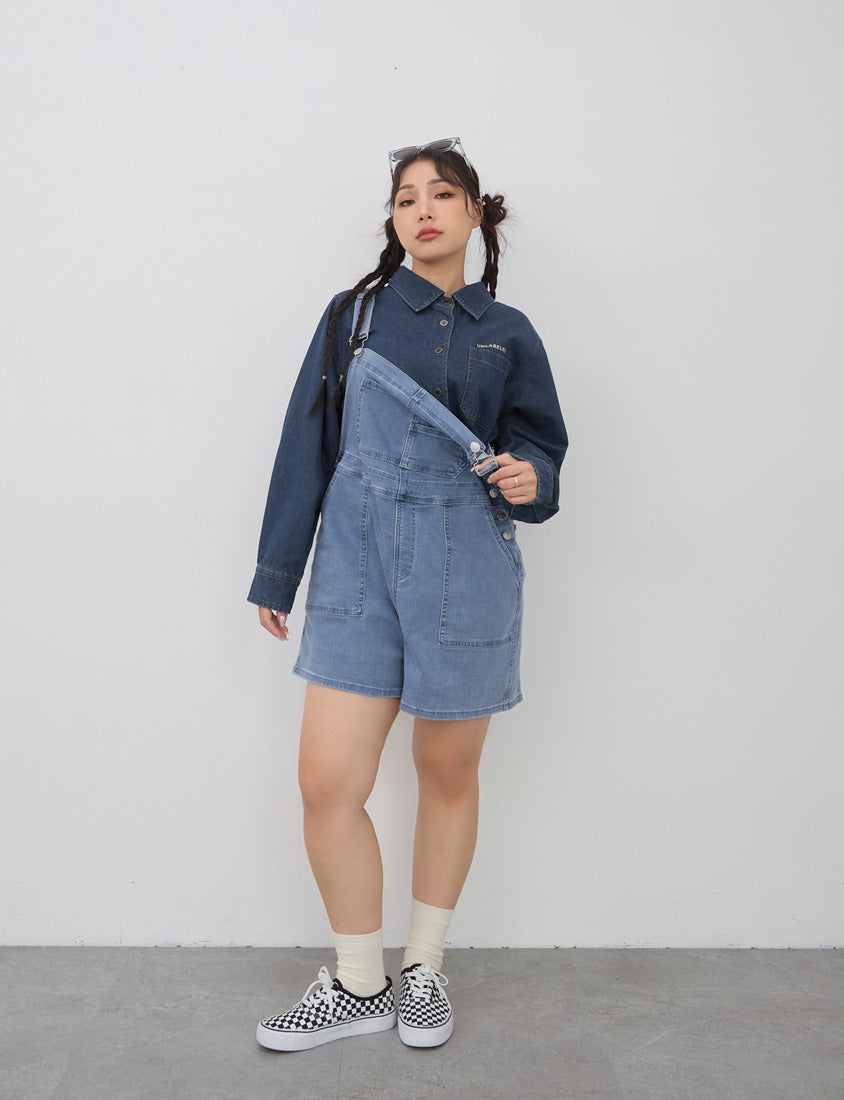 Washed Graphic Oversized Denim Plus Size Long Sleeve Shirt (Unisex)