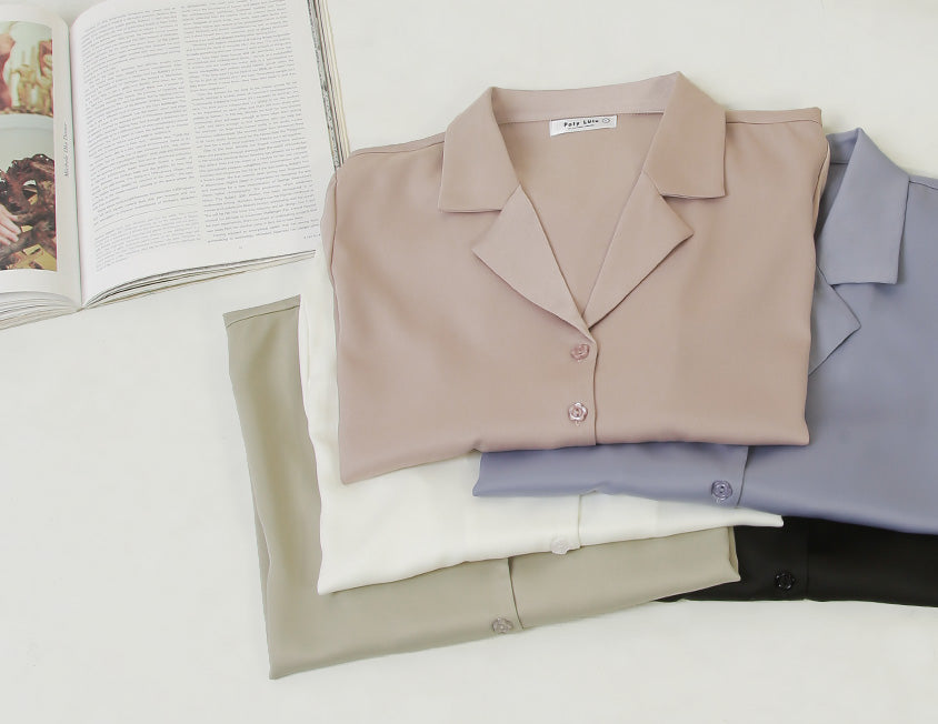 MISS. Glossy Satin Cuban Collar Plus Size Shirt With Floral Buttons
