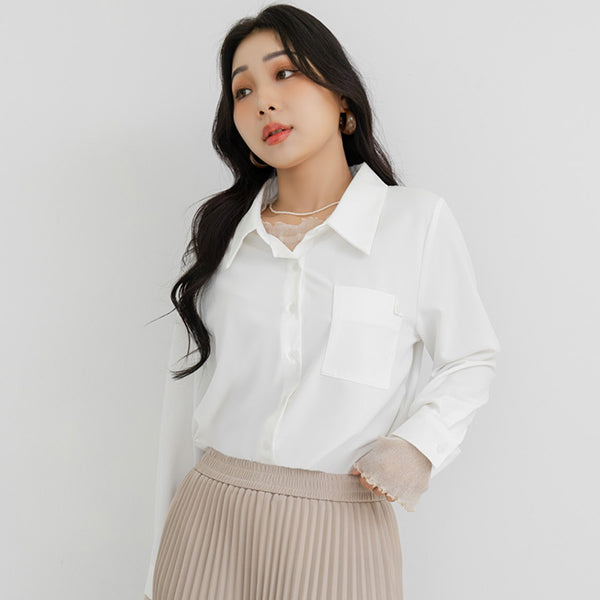 MISS. Wrinkle-Resistant Textured Multicolor Pocket Plus Size Shirt