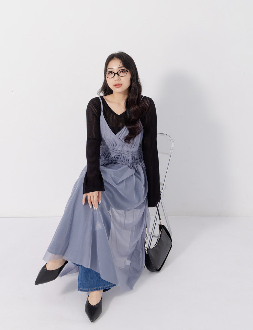 Lyocell Sheer Knit Plus Size Long Sleeve Top