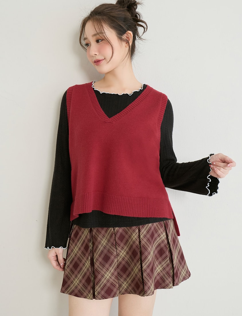 Versatile Multicolor V-Neck Cropped Plus Size Knit Vest