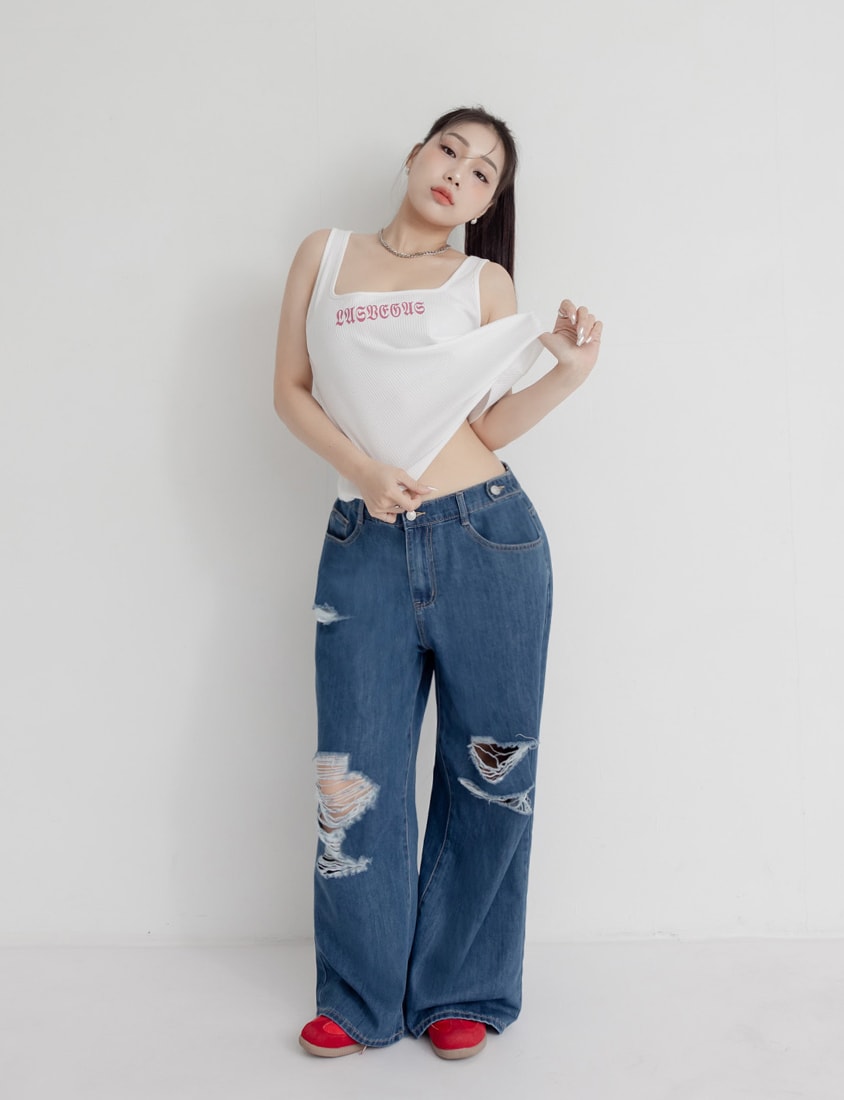 MUA! Lyocell Distressed Plus Size Wide Leg Jeans