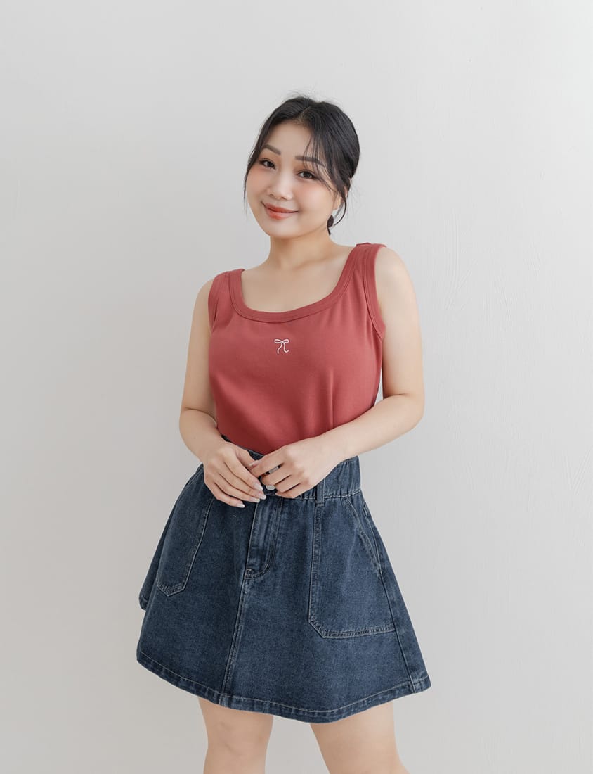 Crew Neck Bow Tie Embroidered Plus Size Cami