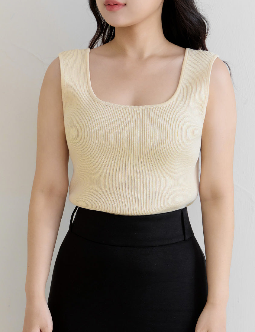 Square Neck Wide Straps Bra Bulges Support Knit Plus Size Tank Top