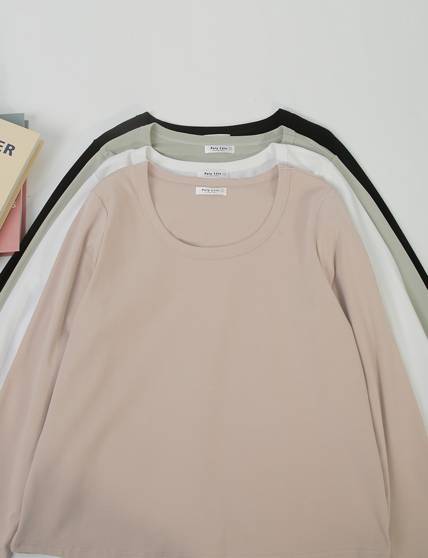 U-Neck Slim Fit Plus Size Long Sleeve Tee