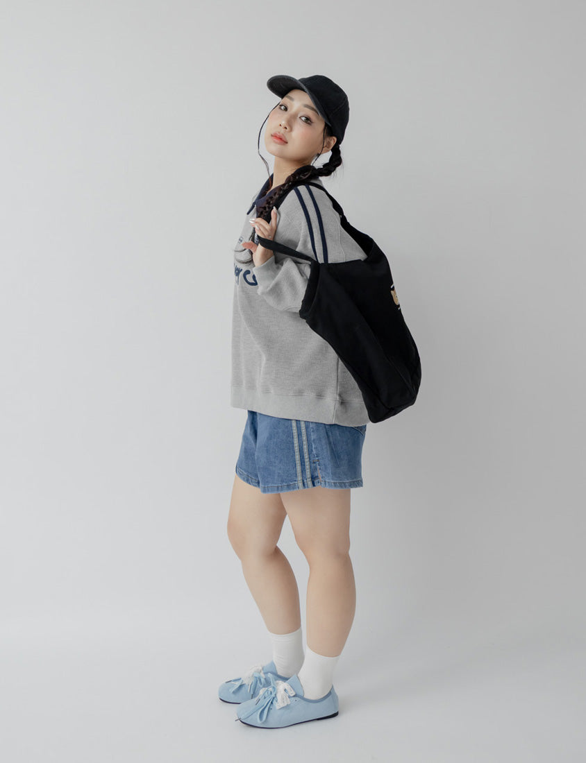 Varsity Contrast Plus Size Denim Shorts