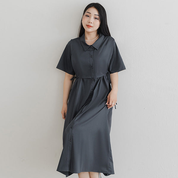 MISS. Japanese Style Layered Side Tie Shirt Dress