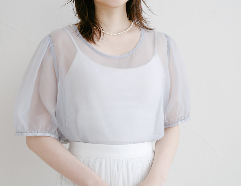 MISS. Sheer Textured Round Neck Puff-Sleeve Plus Size Blouse