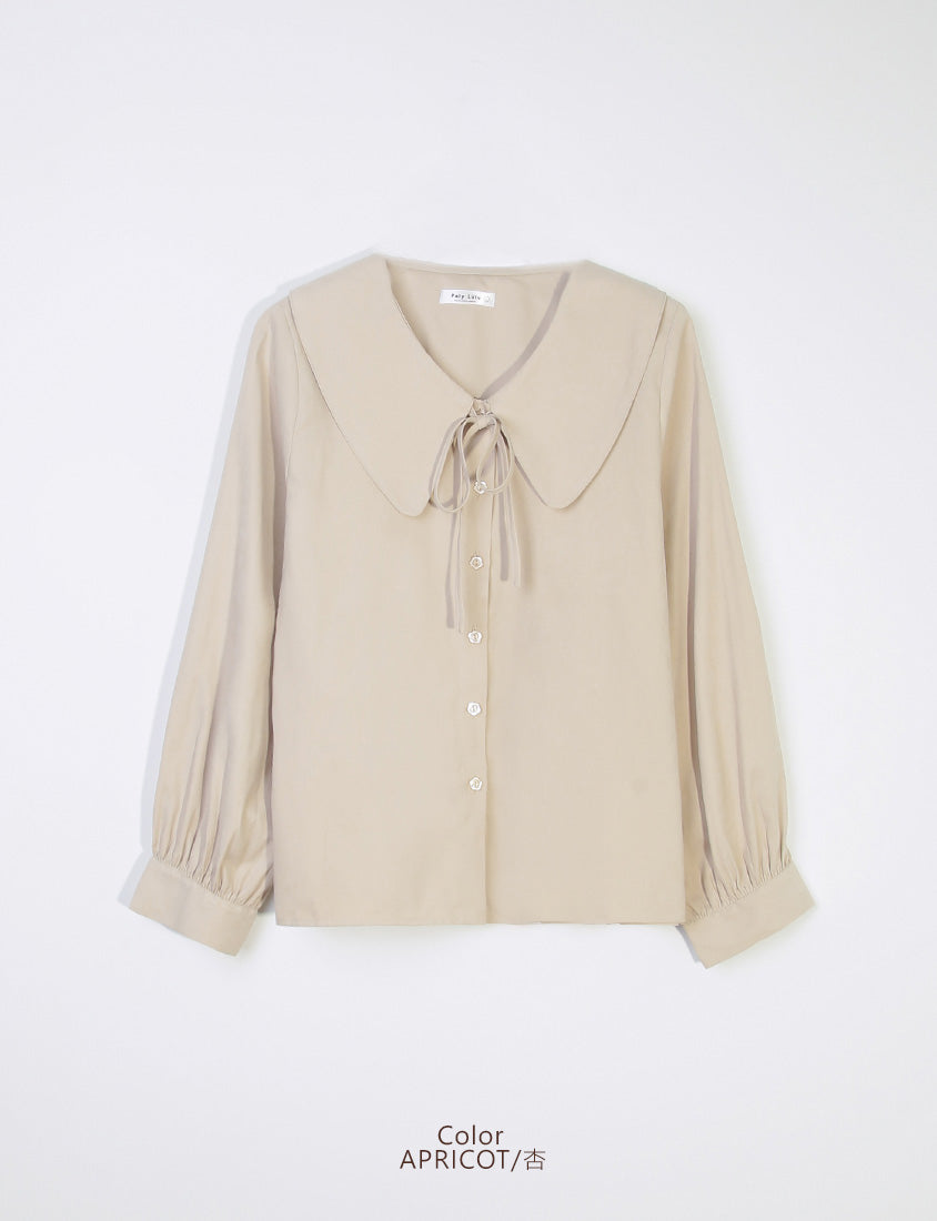 Sweet Multicolor Collar Tie Puff Sleeve Plus Size Shirt